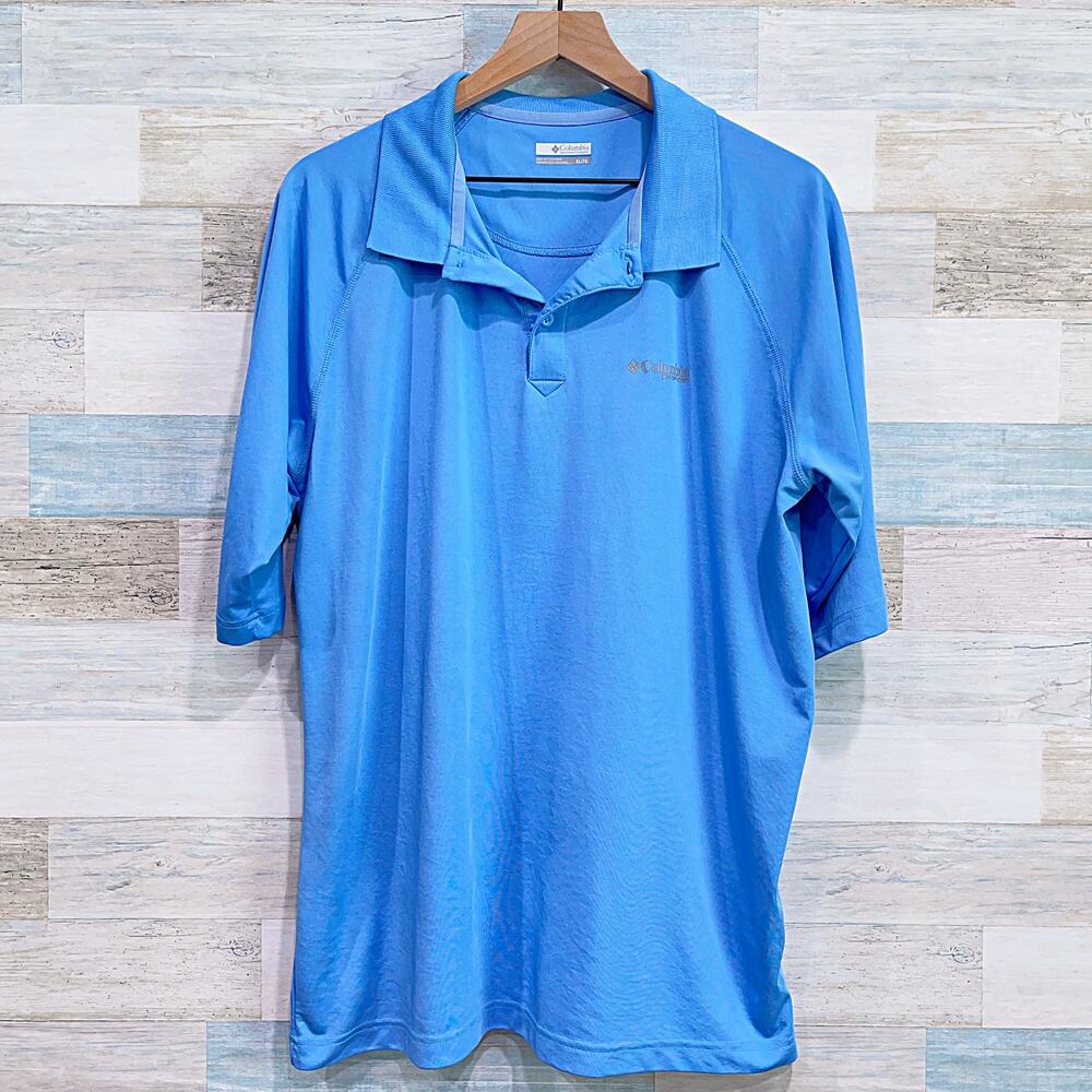 Columbia PFG Golf Tech Polo Shirt Blue Short Sleeve Casual Fishing Mens XL